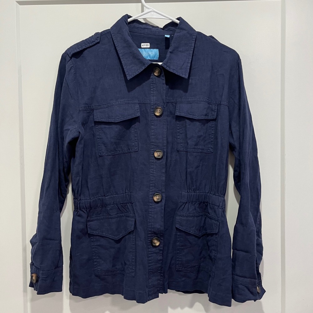 Draper James RSVP Navy Blue Linen Blend Utility Field Jacket Small